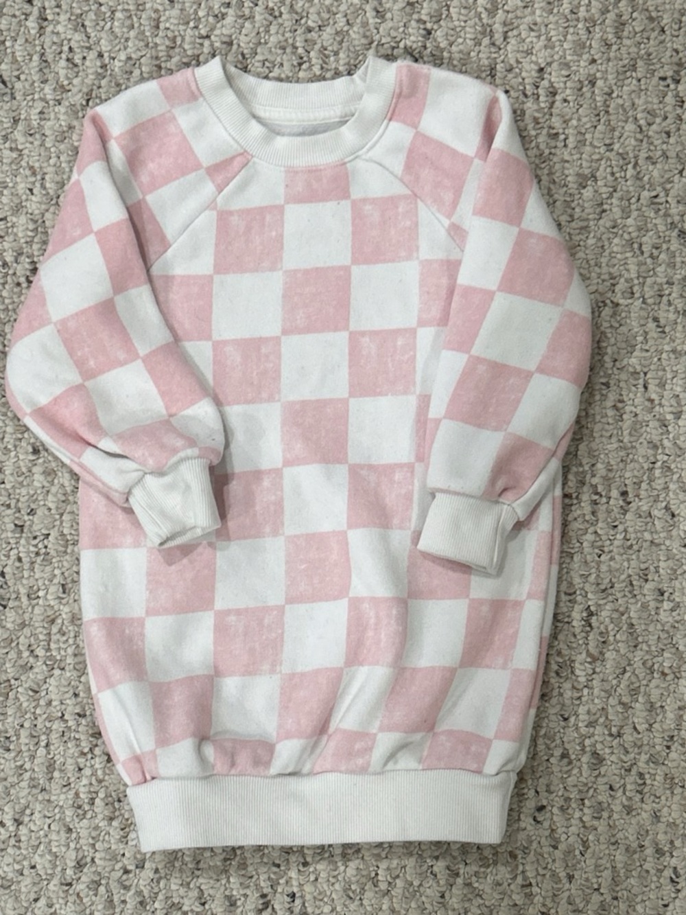 Girls Pink & White Checkerboard Sweatshirt Dress